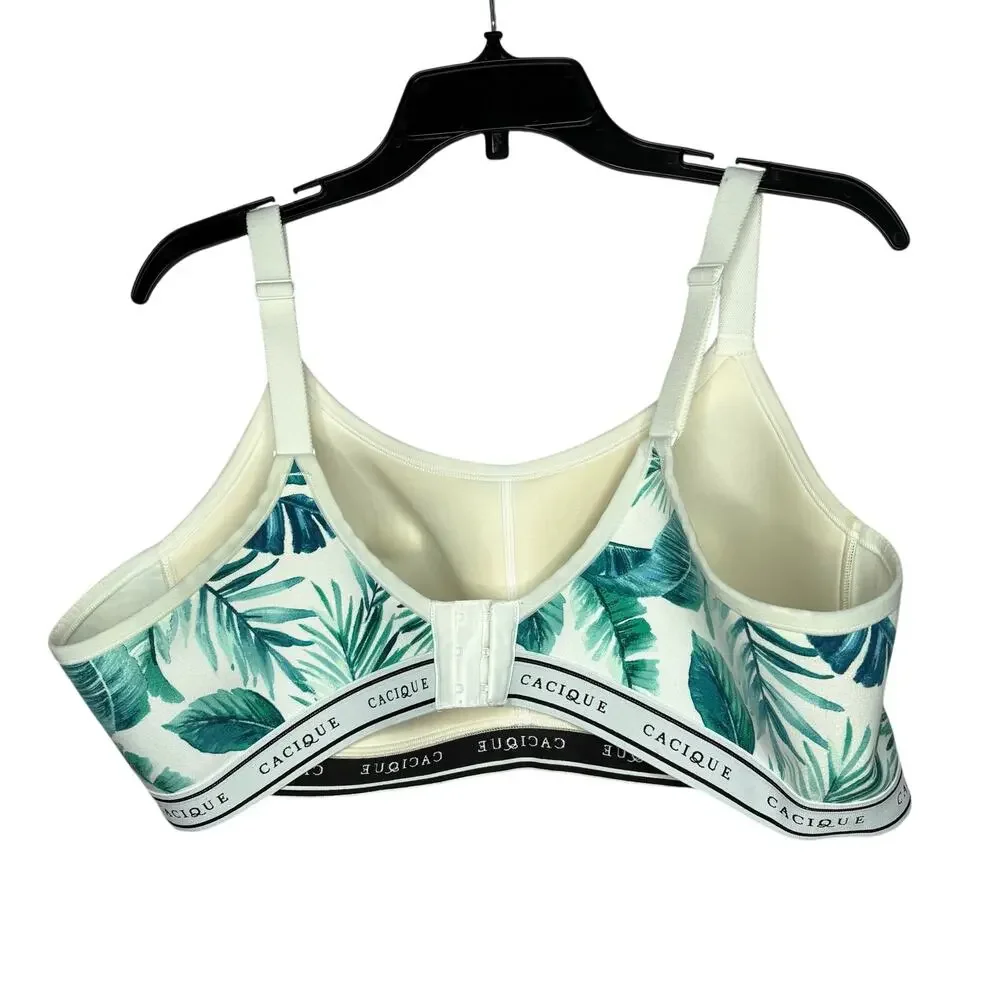 Lane Bryant Cacique Athletic Palm Leaf Tropical Wire Free Soft Cup Bra Size 44B